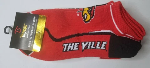 3-Pack of Louisville Cardinals No Show Socks Size 9-11 Shoe Size 5-10.5 Topsox Cover