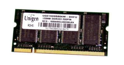 128 MB DDR RAM 200-pin SO-DIMM PC-2700S DDR333  'Unigen UG016D6686KM-DHFU' - Photo 1/2