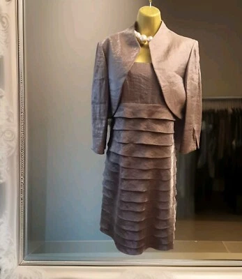Vestido Bolero Jessica Howard Reino Unido Tamanho 14 Marrom 2 Peças Terno Mãe da Noiva  - Imagem 1 de 4