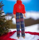 Vtg OOAK Handmade Barbie Clone Cropped Red Sweater w/ Initial B & Plaid Pants 
