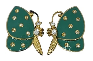 VINTAGE JUDITH LEIBER ENAMEL RHINESTONE JEWELED BUTTERFLY CLIP-ON EARRINGS - Bild 1 von 16
