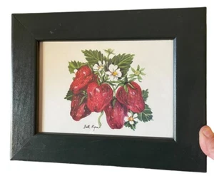 britt ryan lithograph framed Strawberries 5X7 Dark Green Frame - Picture 1 of 5