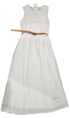 GUESS Size 14 Girls Belted White Maxi Cotton Dress Beautiful Prom Party Formal - Image 1 of 4