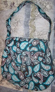 Marie Osmond Giftcraft  Quilted Cotton Handbag Tote Bag Purse Paisley Blue Brown - Picture 1 of 10