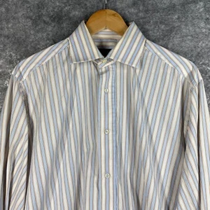 Alara Dress Shirt Mens 16 White Blue Stripe 2 Ply Egyptian Cotton French Cuff - Picture 1 of 11