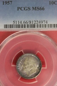 RAINBOW TONED 1957 P MS 66 Roosevelt Dime PCGS Certified Graded Slab OCE 231 - Picture 1 of 2