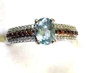 Aqua Kyanite, Brown & White Zircon Ring / size 9 / 925 Sterling Silver / 1.3cts - Picture 1 of 6