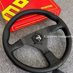 Universal MonteCarlo 14' Genuine Leather Thickened Spoke Black Steering Wheel - Picture 1 of 7