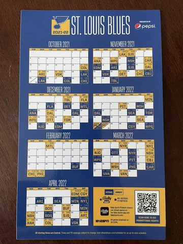 St. Louis Blues 2021-2022 Magnet Schedule SGA 10/25/21 NEW Cover