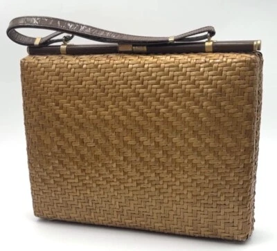 BOLSO DE COLECCIÓN RODO Italiano Grande Tejido Mimbre Ratán Caja Foto 1 de 4