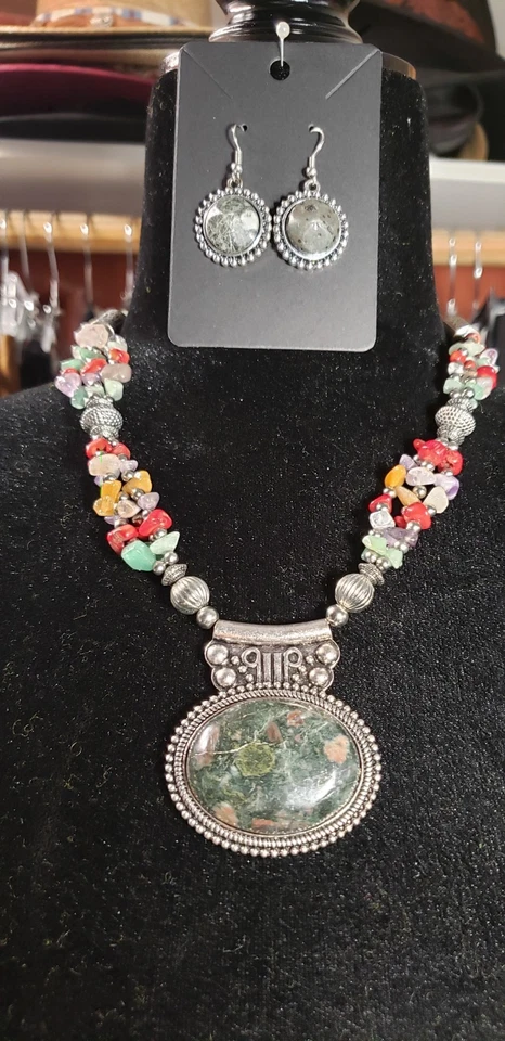 11,5 дюйма цветной смешанные бусины ожерелье ошейник и серьги комплект - Изображение 1 из 4