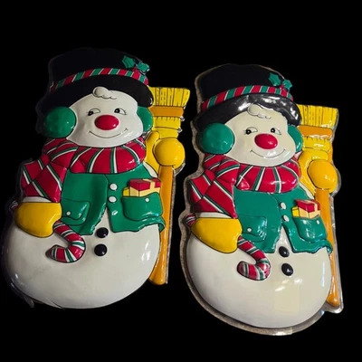 Vintage Molded Plastic 3D Snowmen Pr Hanging Wall Decor 20"Christmas Winter READ - Image 1 of 4