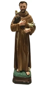 Vintage St Francis Statue 18" Chalkware Statue w/ Birds and Cross CSC Italy - Picture 1 of 11