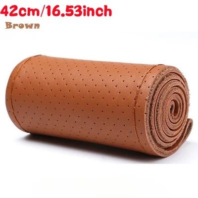 Capa de volante de couro faça você mesmo 42 cm com agulhas envoltório de ponto de rosca para caminhão - Imagem 1 de 4