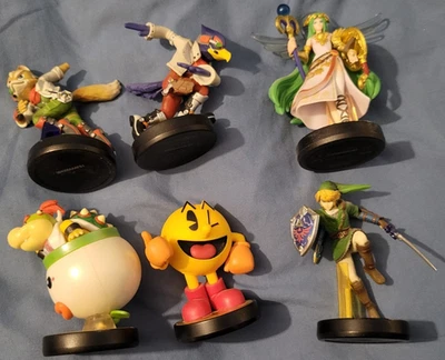 Amiibo Lot Link Bowser Jr Pacman Fox Falco Palutena - Image 1 of 2
