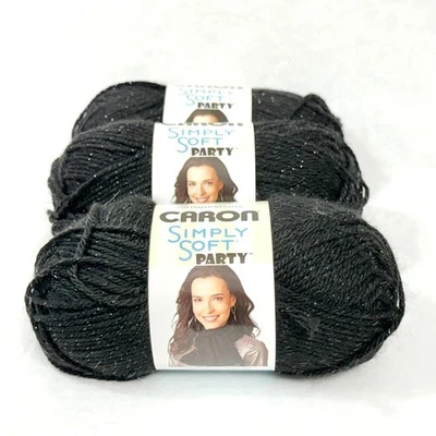 Caron Simply Soft Party Yarn Black Sparkle  3 New Skeins - Image 1 of 4