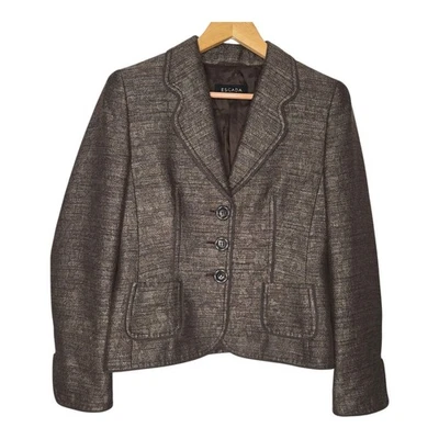 Escada Womens Brown Boucle Tweed Virgin Wool Blend Blazer Size 38 (US 6-8) - Image 1 of 4