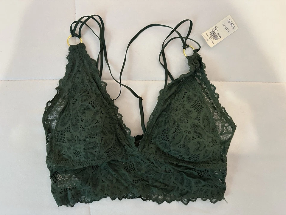 Bralette Triángulo Aerie Encaje Verde Oscuro, Acolchado Extraíble, Ajustable Talla XS Foto 1 de 4