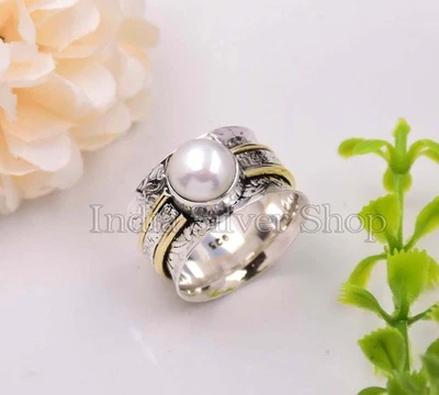 Anillo giratorio de plata de ley 925 con piedras preciosas de perlas para el pulgar SP6073 Foto 1 de 4