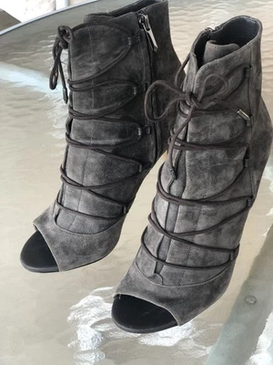 SAM EDELMAN Gray Suede Open Toe Heeled Ankle Bootie Size 7 Casual - Image 1 of 4