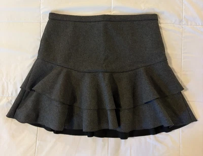 J CREW 灰色羊毛混纺荷叶边迷你裙 8 码中号 — 第 1/4 张图片