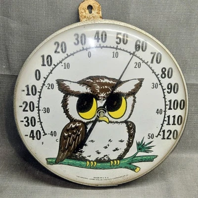 Vintage 12" Tin Jumbo Dial Owl Thermometer Ohio - Working - Made In USA - 1980s  - Image 1 of 4