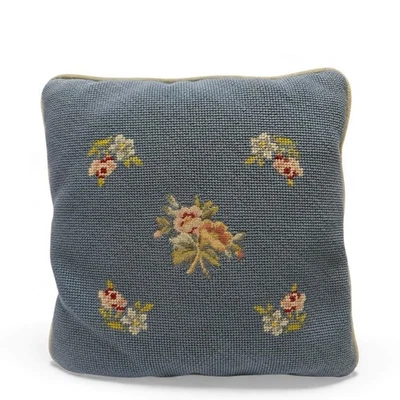 Travesseiro quadrado vintage azul rosa floral ponta de agulha 12x12 pol. - Imagem 1 de 4