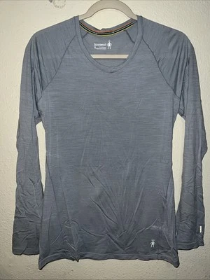 Женская умная шерстяная базовый слой рубашка серая в полоску размер средний маленький отверстие - Изображение 1 из 4