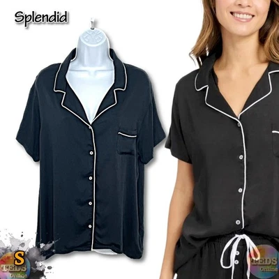 Nuevo con etiquetas Espléndido Para Mujer Cuello Muesca Botón Pijama Top Solo, Negro Foto 1 de 4