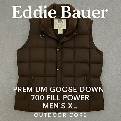 Chaleco de Colección Eddie Bauer Plumón de Ganso Marrón XL 700 Relleno Power Puffer Principios de la década de 2000 Japón Foto 1 de 4