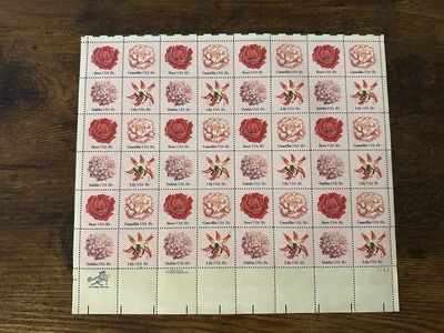 1981 Estados Unidos #1876-1879 18¢ flores: rosa, camelia, dalia, lirio hoja completa de 48 Foto 1 de 2