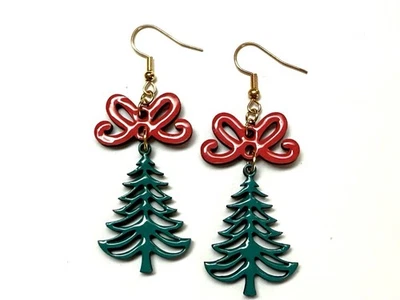 Pendientes de Pino de Navidad Dulce Lazo Navidad Oro Fiesta Pendientes Brillantes Foto 1 de 4