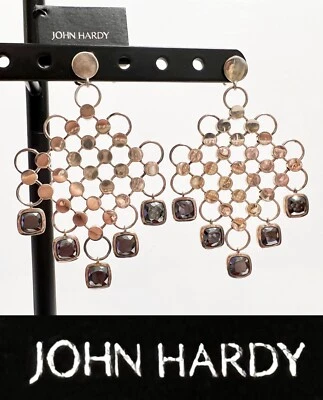 $995 John Hardy LARGE 75x48mm 32g Diagonal Square Hematite Earrings Women Gift - Image 1 of 4