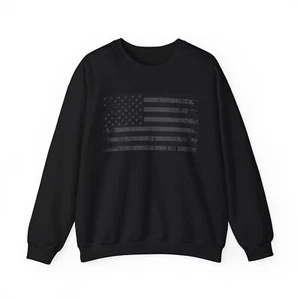 Schwarzes Sweatshirt mit amerikanischer Flagge, gemütlicher Unisex Rundhalsausschnitt für Freizeitkleidung - Bild 1 von 5