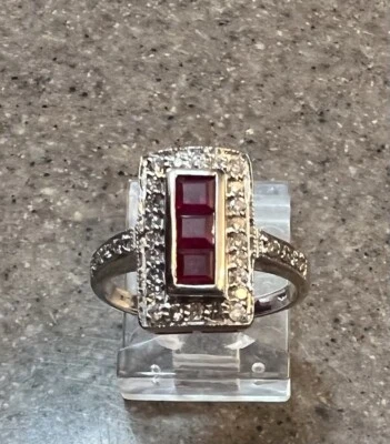Vintage 14K White Gold EFFY Bita Ruby & Diamond Cocktail Ring - Image 1 of 4