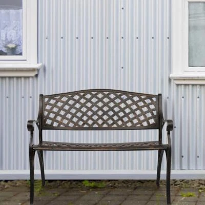 Cast Aluminium Garden Bench 2 Seater Antique Loveseat for Outdoor Patio Bronze - Image 1 of 4