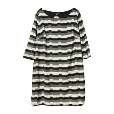 Sharagano Womens Black Gray Ivory Midi Textured Striped Lined Dress Size 20W New - Image 1 of 4