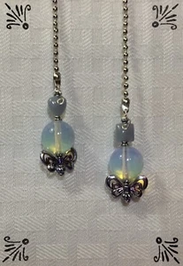 Handcrafted Opal Quartz Angelite Heart Gemstone Butterfly Silver Fan Pull - Picture 1 of 4