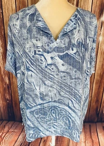 Blusa pequeña para mujer Chico’s azul manga corta ancha cuello en V sedosa de gran tamaño - Imagen 1 de 10
