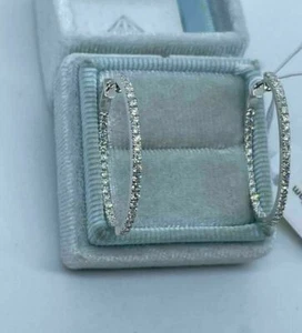 Pendientes de aro de diamantes redondos creados en laboratorio de 1,50 quilates de oro blanco sólido de 14 quilates para mujer - Imagen 1 de 6