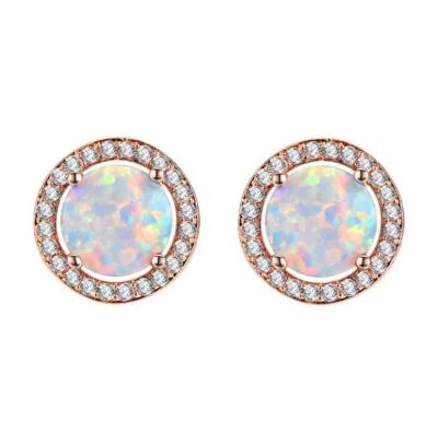 Aretes enchapados en oro rosa de plata de ley 925 estilo flor ópalo de fuego blanco Foto 1 de 4