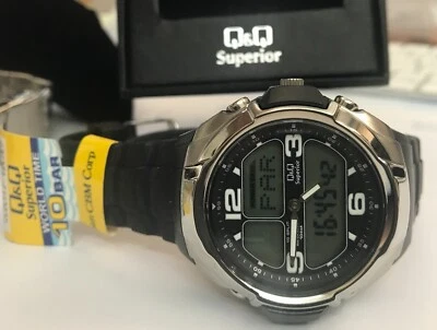 Orologio Analogico-Digitale Fuso Orario Rarità Cronometro MQ01J101 Q&Q Giappone - Immagine 1 di 4