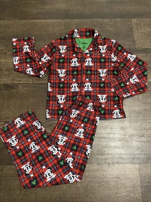 Conjunto de pijama de vacaciones de Navidad a cuadros Mickey Mouse Disney niños talla 10 Foto 1 de 4
