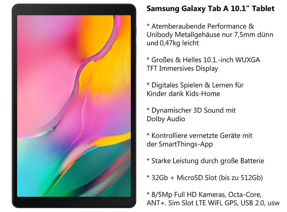 SAMSUNG Galaxy Tab A 10,1" T515 LTE WiFi 32GB GPS Tablet NEUWERTIG inkl.MwSt - Bild 1 von 2