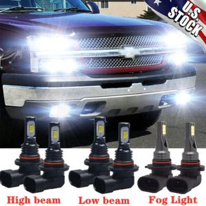 6x White LED Headlight+Fog Light For 2003-2006 Silverado 1500 2500 3500 HD - Picture 1 of 11