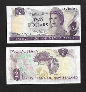 Nueva Zelanda p-164b, en muy buen estado, 2 dólares, 1968 - 1975, Wilks, QEII - Imagen 1 de 1