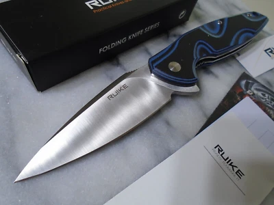 RUIKE Blue Wave Fang Ball Bearing Pivot Pocket Knife G10 Folder 14C28N P105-Q - Image 1 of 4