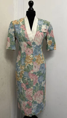 VINTAGE CLASSIC WOMAN LINEN Mix Floral Ladies Tunic Slip Shirt Tea Dress 12 VGC - Image 1 of 4