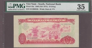 Vietnam South 10 Dong Banknote P-43a  1966(ND 1975) PMG 35 - Picture 1 of 2