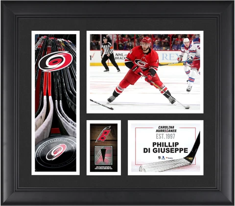 Phillip Di Giuseppe Hurricanes Frmd 15" x 17" Player Collage & Piece of GU Puck Cover